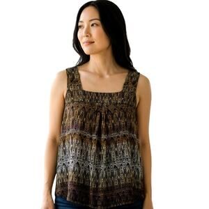 💛🤎🖤Rafaella Geometric Print Top 🍂 Sleeveless Square Neck Petite Large